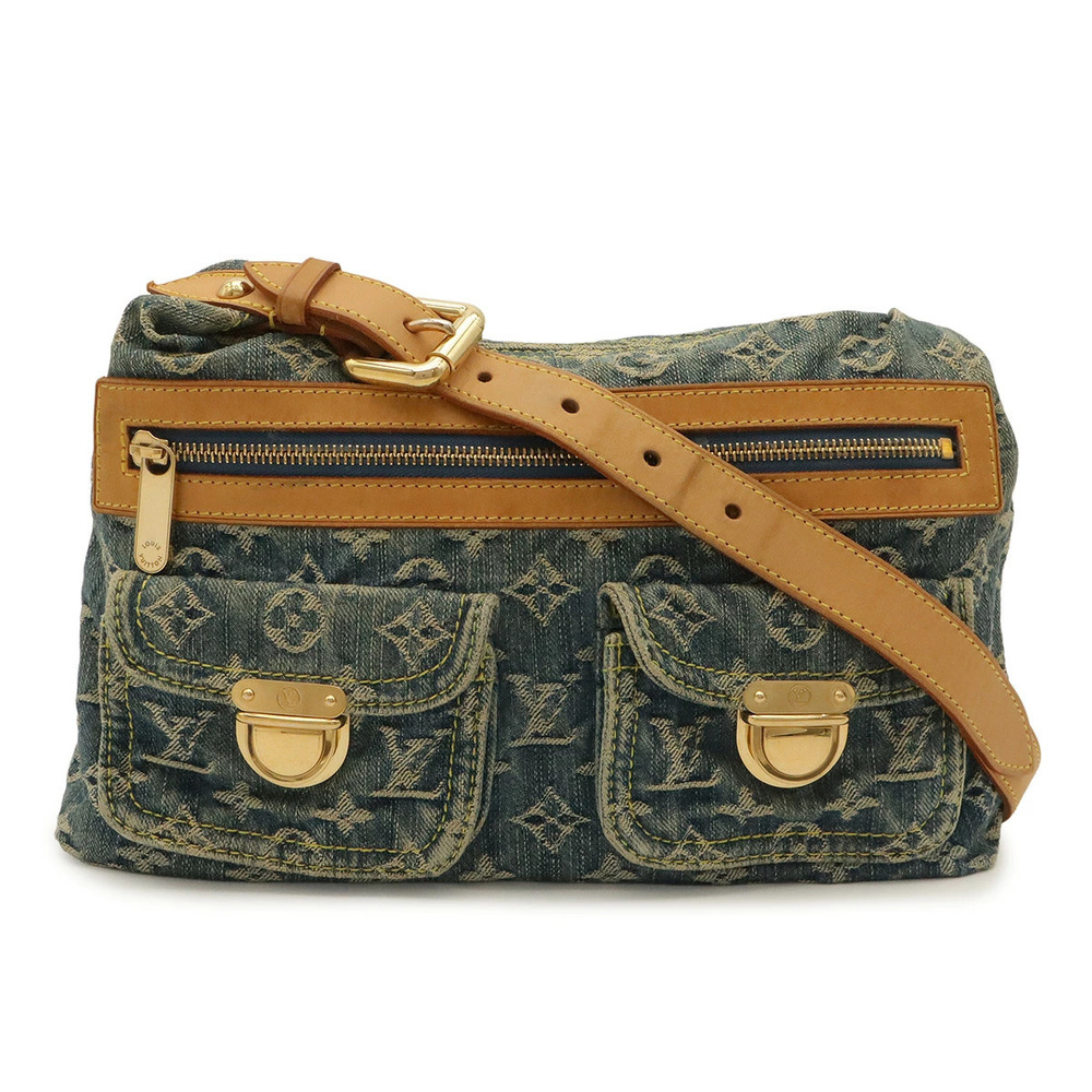 LOUIS VUITTON Monogram Denim Baggy Shoulder Bag Hobo Blue